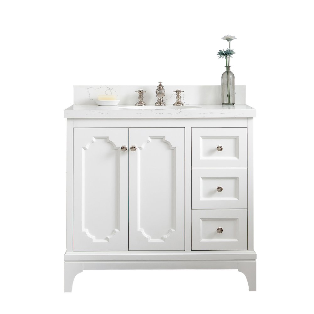 Queen 36 In. Single Sink Sink Carrara Quartz Countertop Bath Vanity. Picture 1