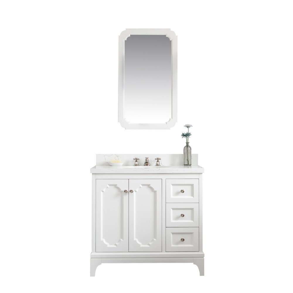 Queen 36 In. Single Sink Sink Carrara Quartz Countertop Bath Vanity. Picture 1