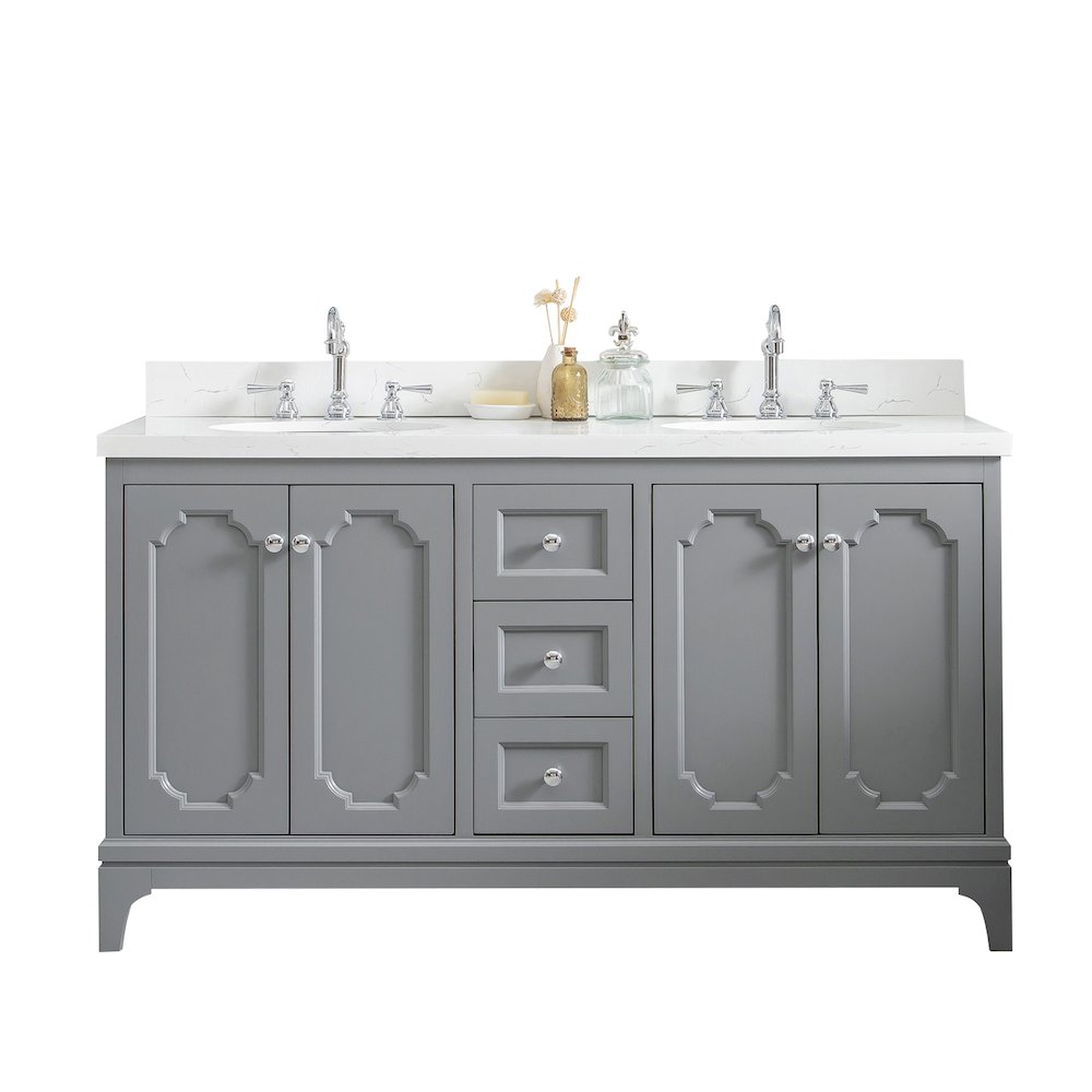 Queen 60 In. Double Sink Sink Carrara Quartz Countertop Bath Vanity. Picture 1