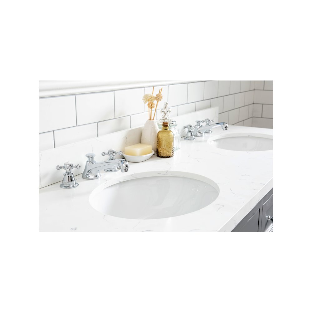 Queen 60 In. Double Sink Sink Carrara Quartz Countertop Bath Vanity. Picture 4