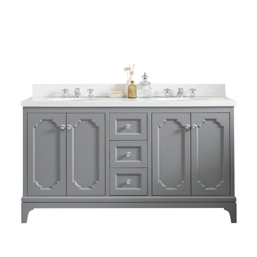 Queen 60 In. Double Sink Sink Carrara Quartz Countertop Bath Vanity. Picture 1
