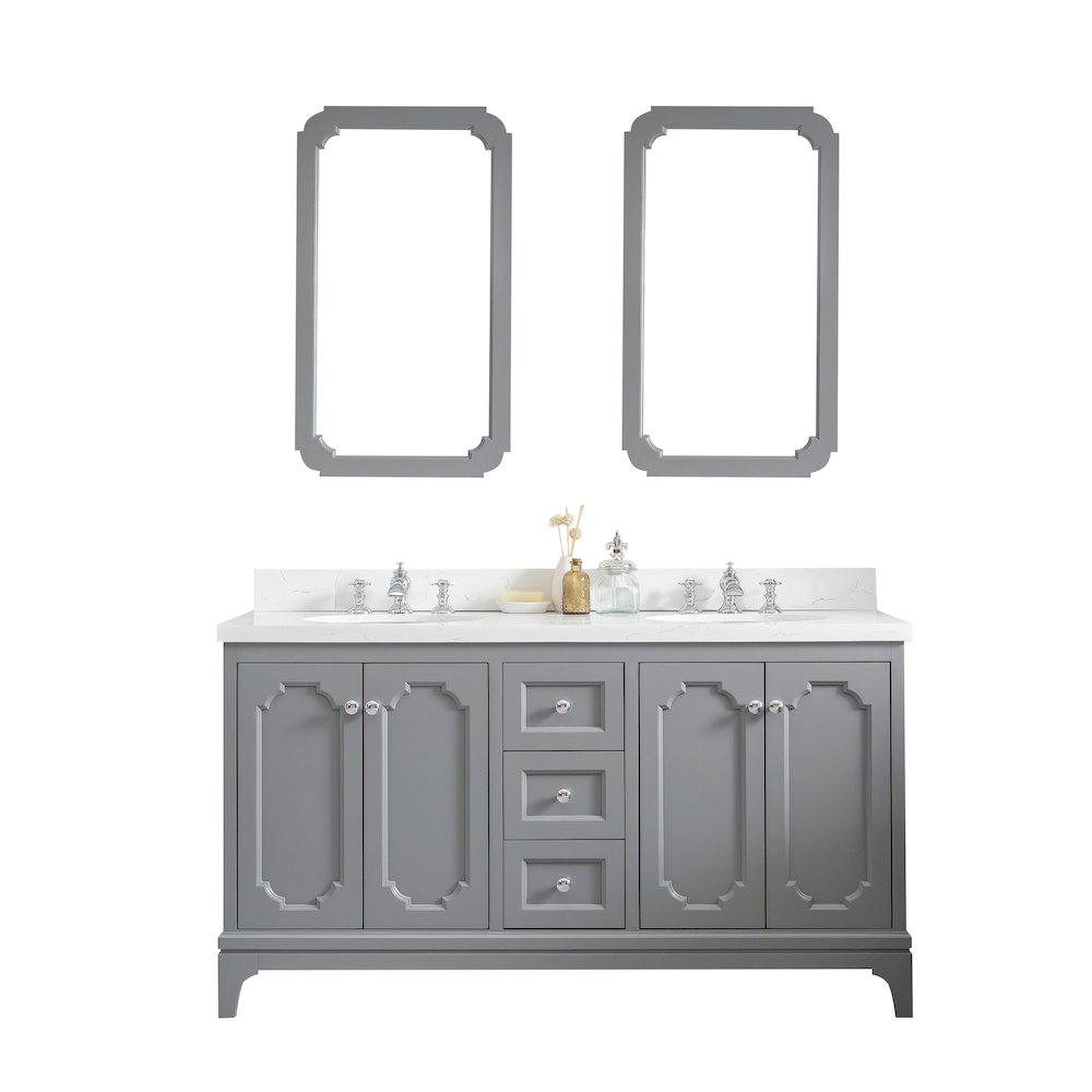 Queen 60 In. Double Sink Sink Carrara Quartz Countertop Bath Vanity. Picture 1
