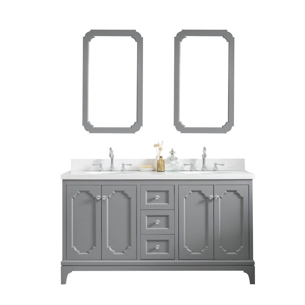 Queen 60 In. Double Sink Sink Carrara Quartz Countertop Bath Vanity. Picture 1