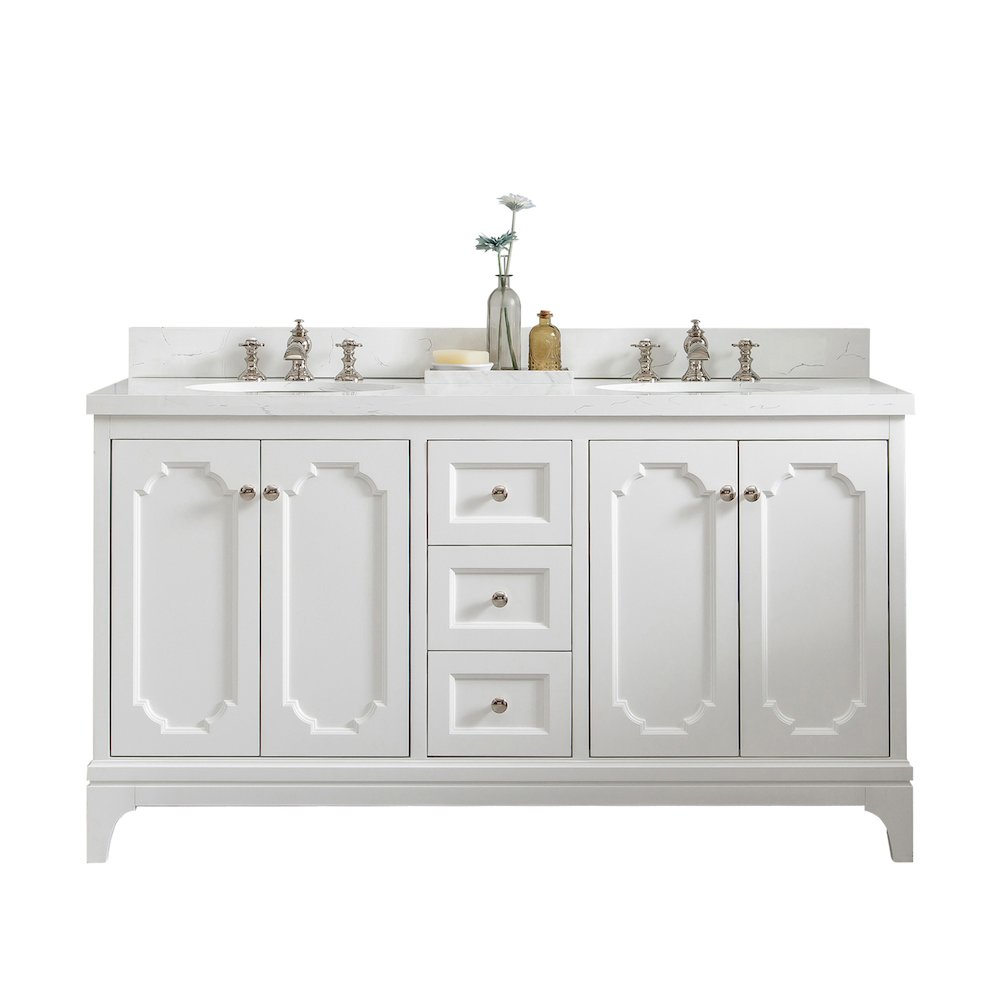 Queen 60 In. Double Sink Sink Carrara Quartz Countertop Bath Vanity. Picture 1