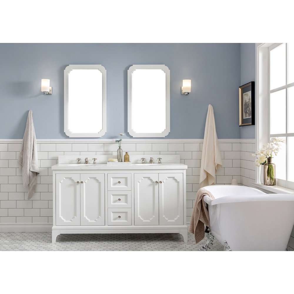 Queen 60 In. Double Sink Sink Carrara Quartz Countertop Bath Vanity. Picture 2