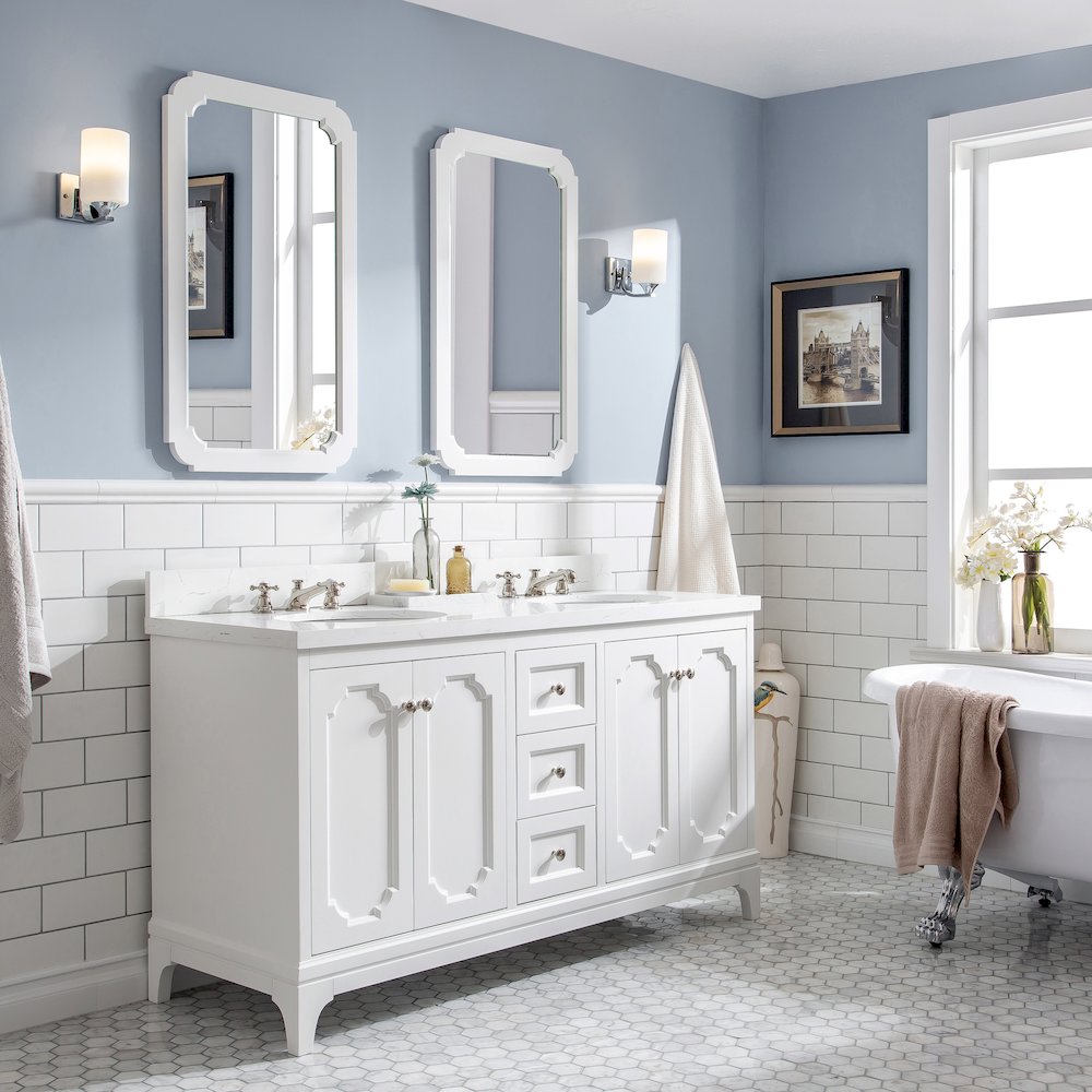 Queen 60 In. Double Sink Sink Carrara Quartz Countertop Bath Vanity. Picture 3