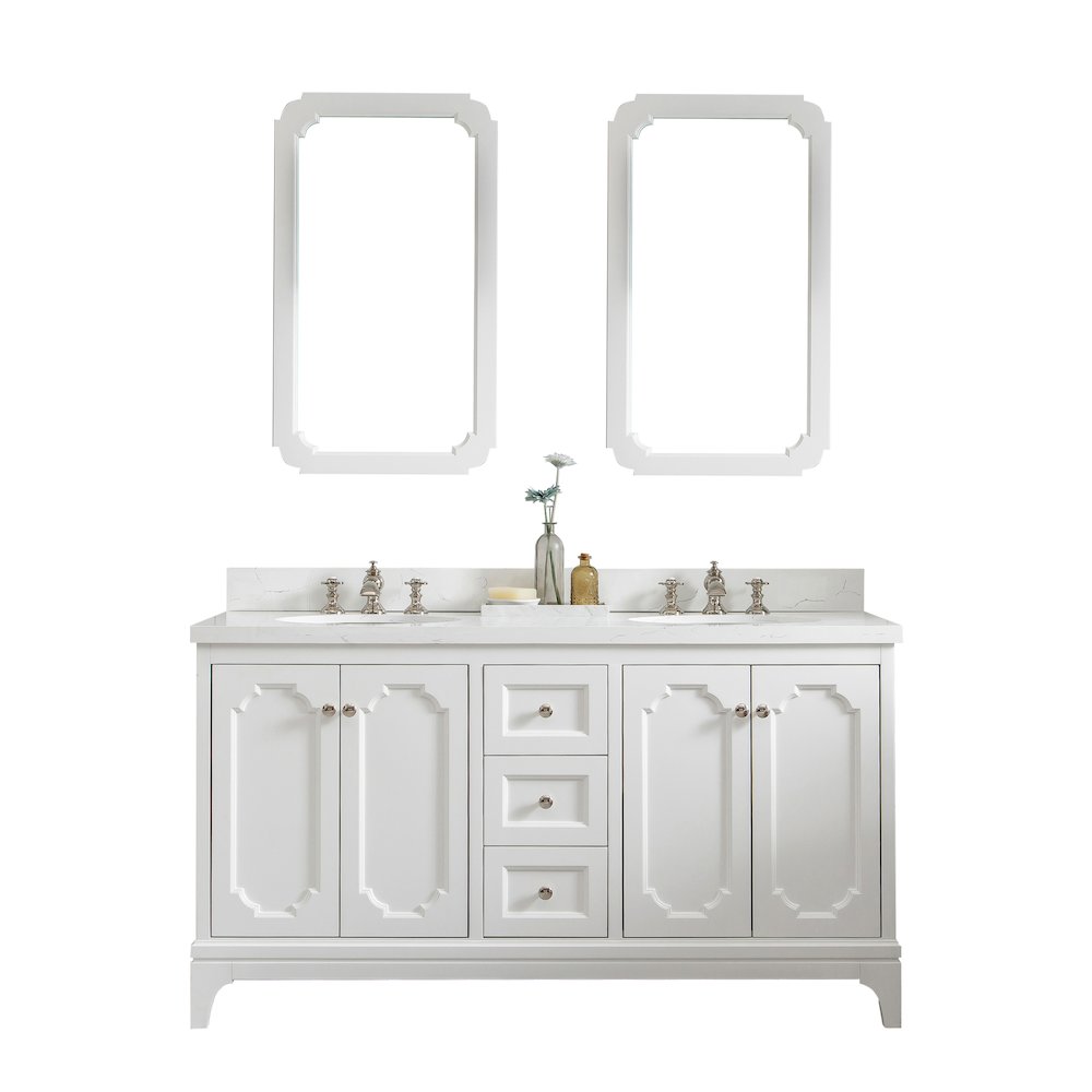 Queen 60 In. Double Sink Sink Carrara Quartz Countertop Bath Vanity. Picture 1