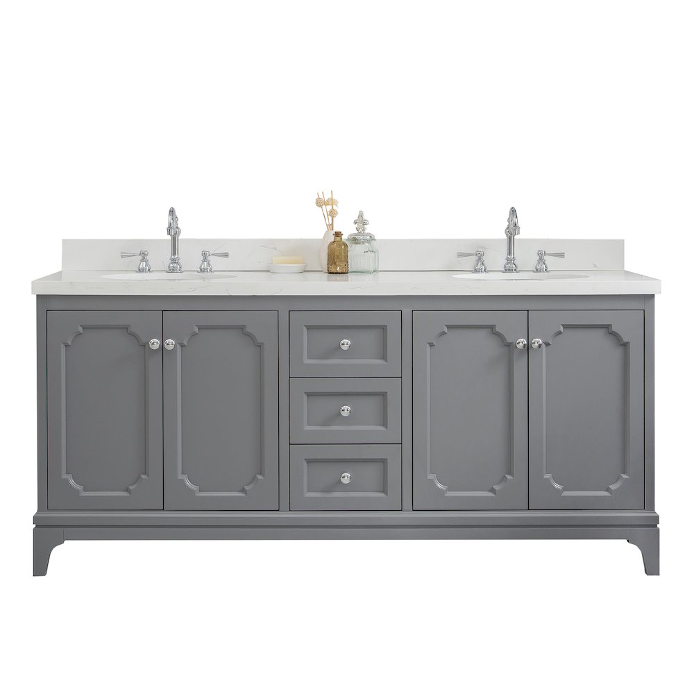 Queen 72 In. Double Sink Sink Carrara Quartz Countertop Bath Vanity. Picture 1