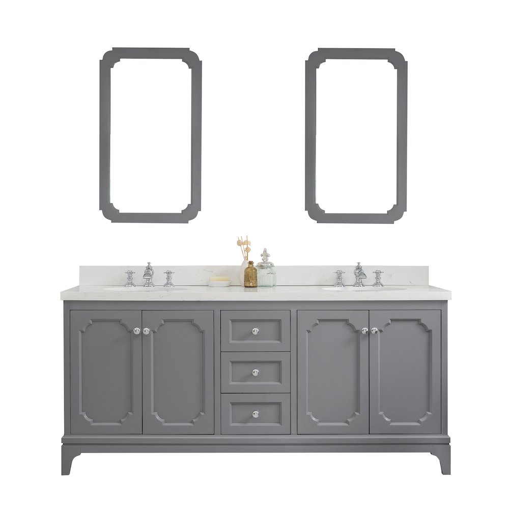 Queen 72 In. Double Sink Sink Carrara Quartz Countertop Bath Vanity. Picture 1