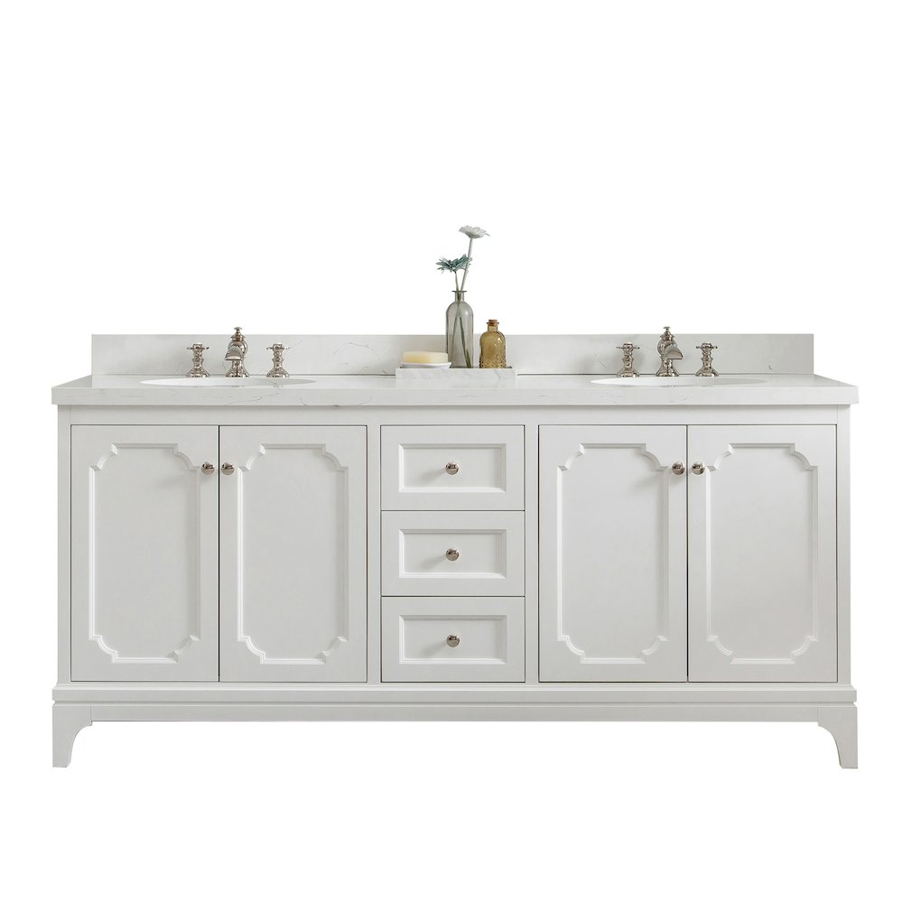Queen 72 In. Double Sink Sink Carrara Quartz Countertop Bath Vanity. Picture 1