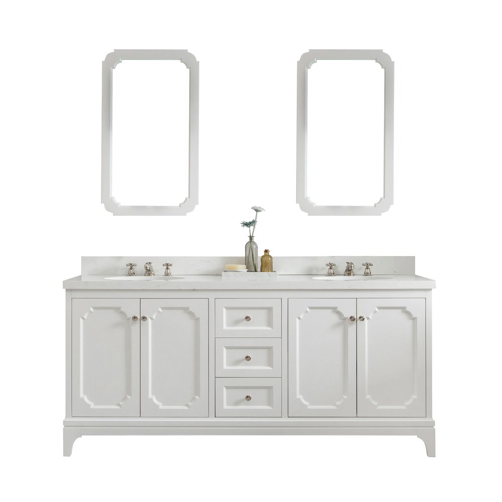 Queen 72 In. Double Sink Sink Carrara Quartz Countertop Bath Vanity. Picture 1
