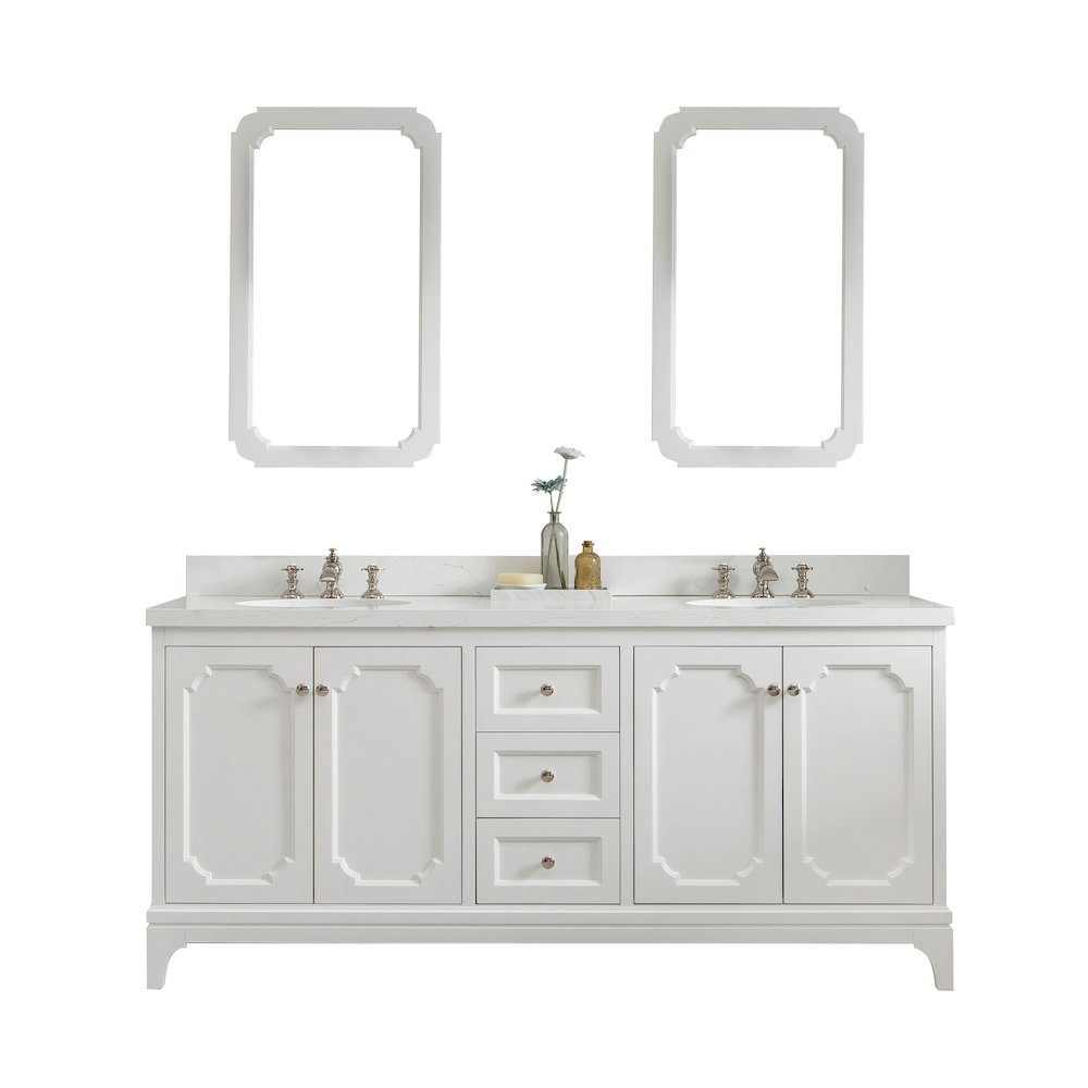 Queen 72 In. Double Sink Sink Carrara Quartz Countertop Bath Vanity. Picture 1