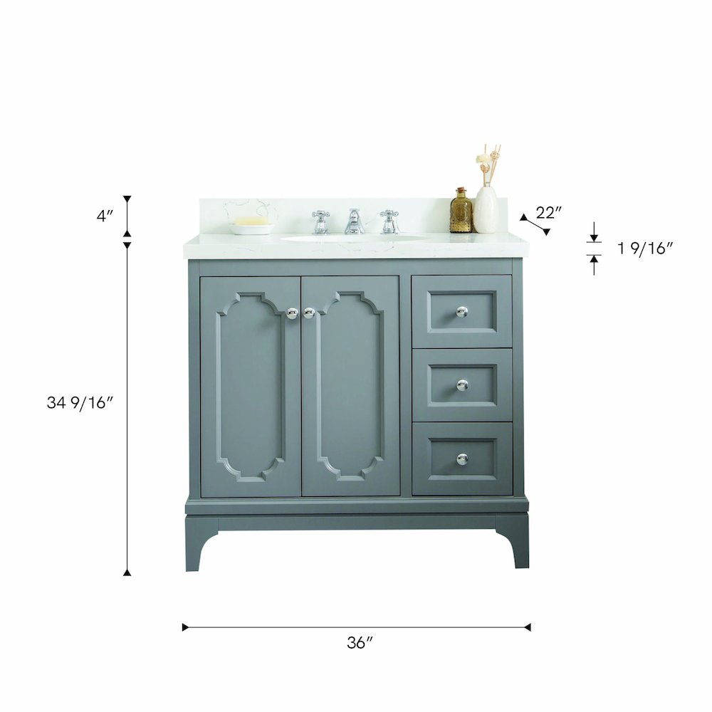 Queen 36 In. Single Sink Sink Carrara Quartz Countertop Bath Vanity. Picture 5