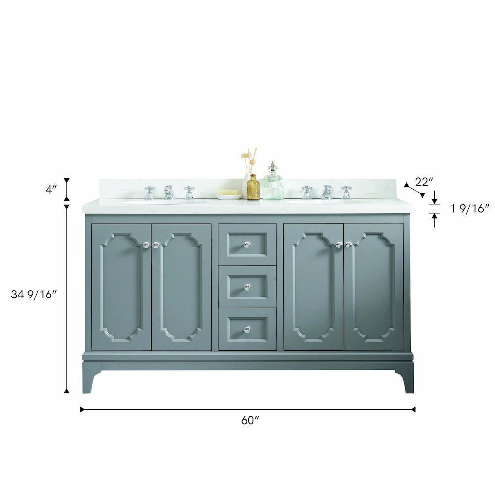 Queen 60 In. Double Sink Sink Carrara Quartz Countertop Bath Vanity. Picture 5