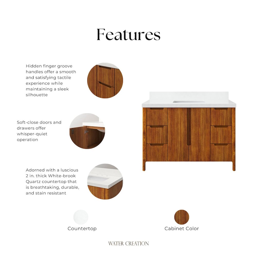 Sequoia 48 In. Single Sink Whitebrook Quartz Countertop Bath Vanity. Picture 21