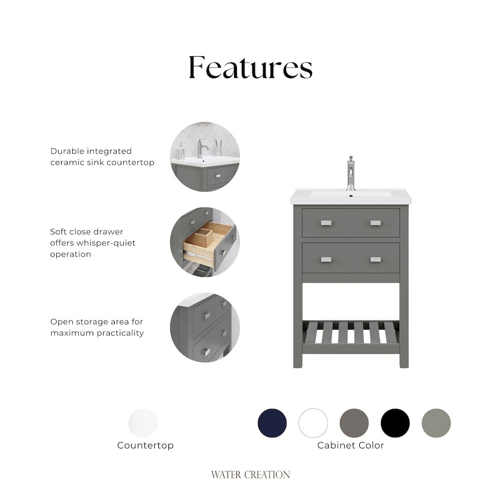Viola 24 In. Integrated Ceramic Sink Top Vanity in Cashmere Grey. Picture 8