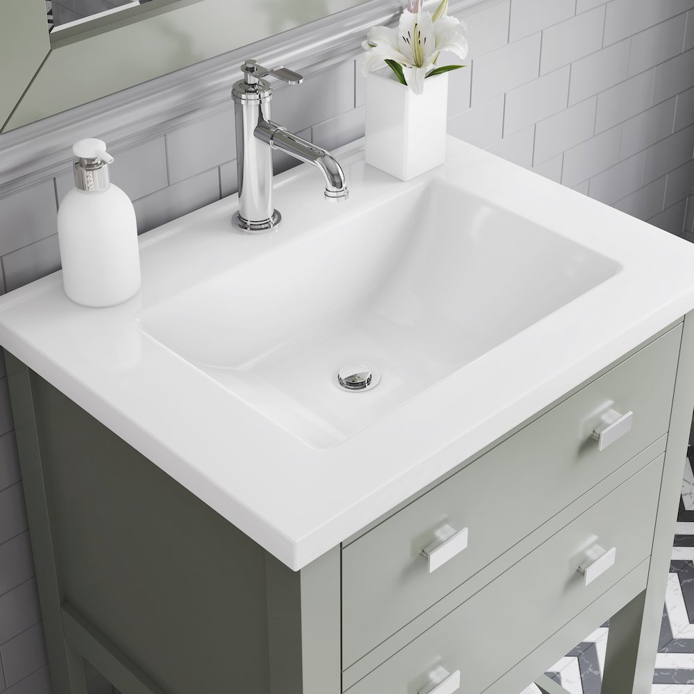 Viola 24 In. Integrated Ceramic Sink Top Vanity in Glacial Green Single Faucet. Picture 7