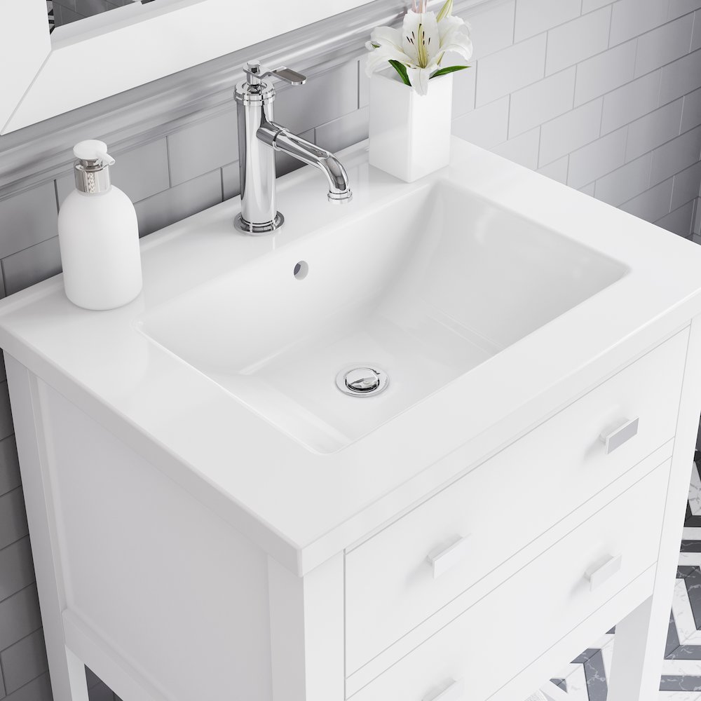 Viola 24 In. Integrated Ceramic Sink Top Vanity in Pure White Single Faucet. Picture 7
