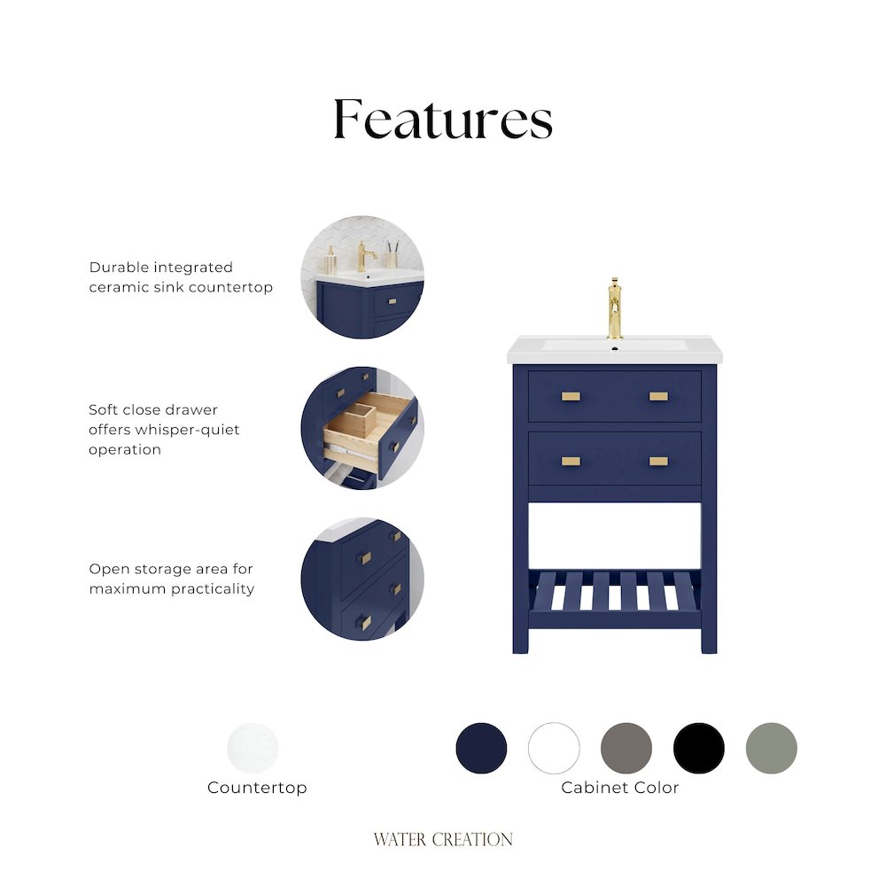 Viola 24 In. Integrated Ceramic Sink Top Vanity in Monarch Blue. Picture 8