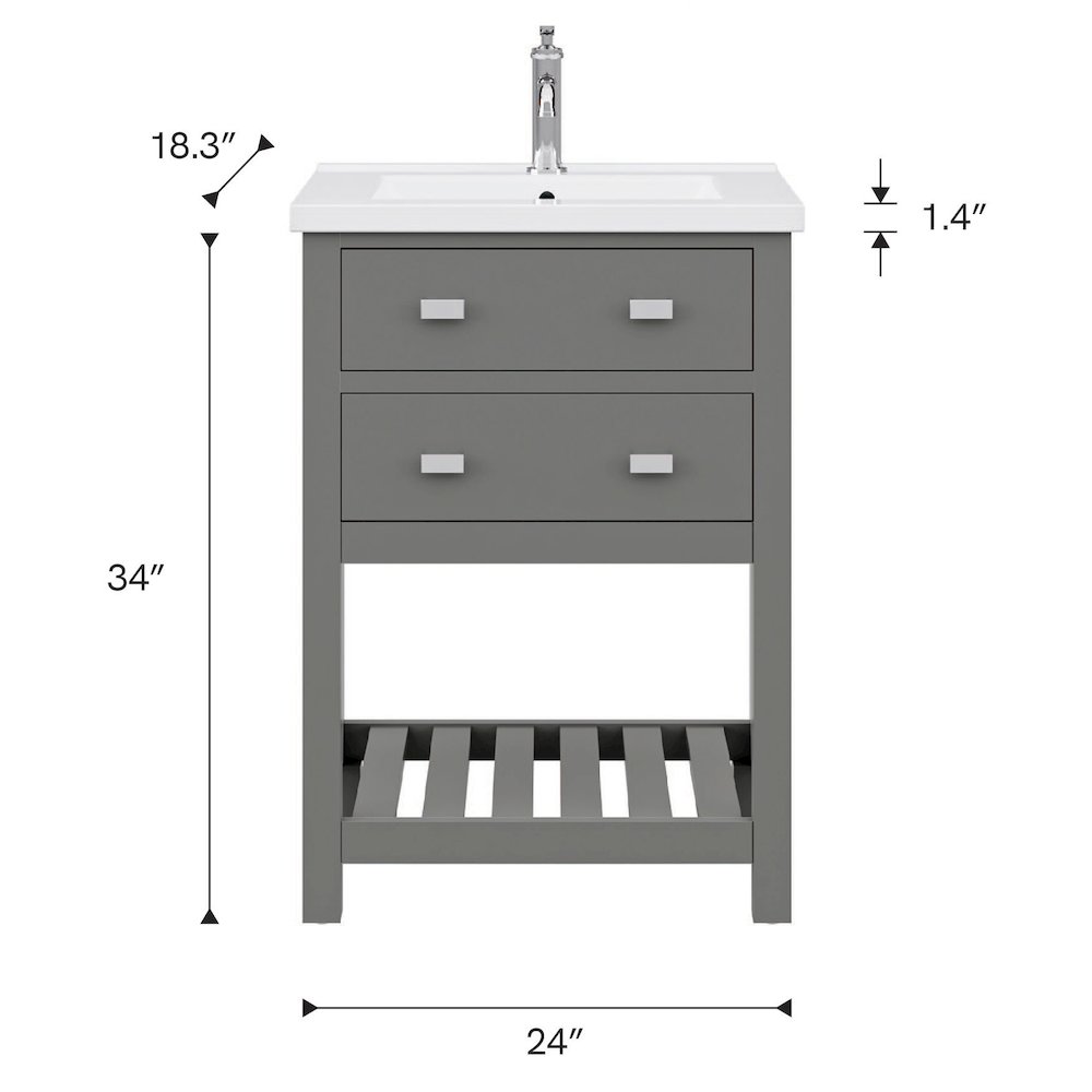 Viola 24 In. Integrated Ceramic Sink Top Vanity in Cashmere Grey. Picture 11