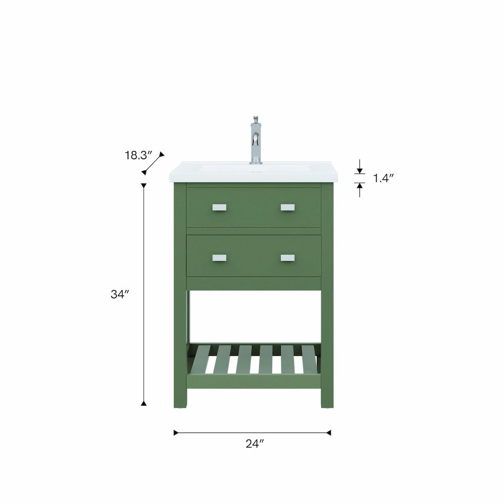 Viola 24 In. Integrated Ceramic Sink Top Vanity in Glacial Green. Picture 8