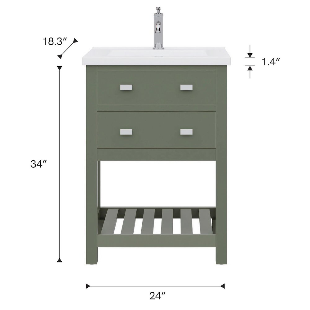 Viola 24 In. Integrated Ceramic Sink Top Vanity in Glacial Green. Picture 12