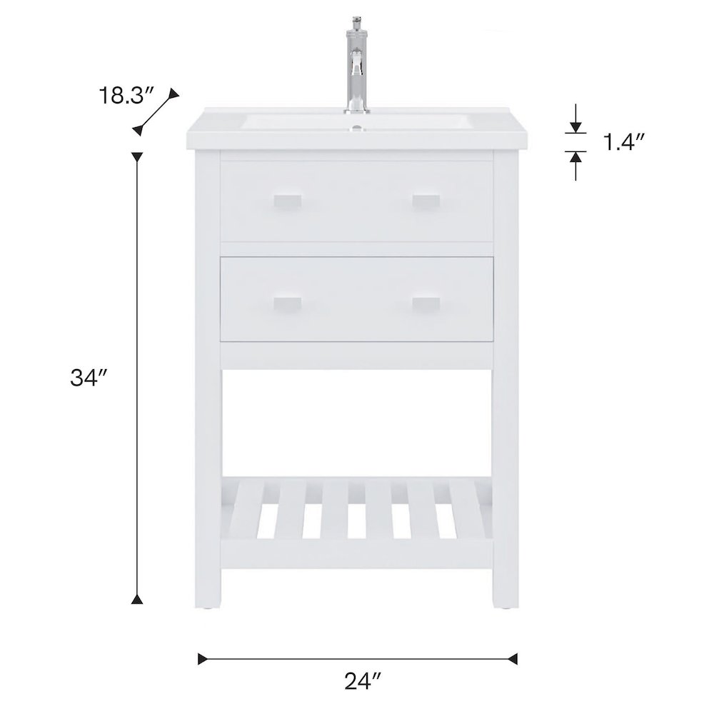Viola 24 In. Integrated Ceramic Sink Top Vanity in Pure White. Picture 11