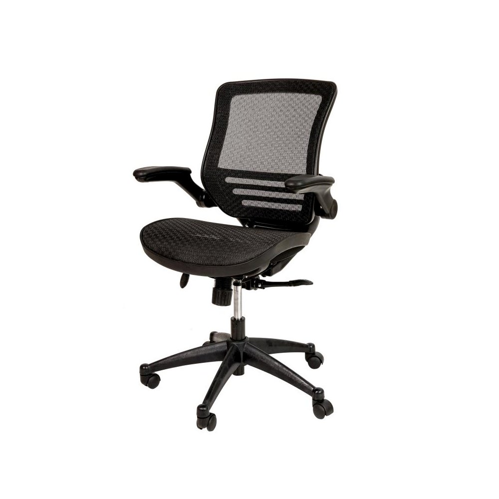 Mid-Back Transparent Black Mesh Executive Swivel Office Chair with Black Frame and Flip-Up Arms. Picture 1