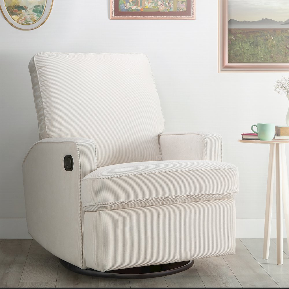 Tucker Swivel Recliner in Ivory Stripe. Picture 3