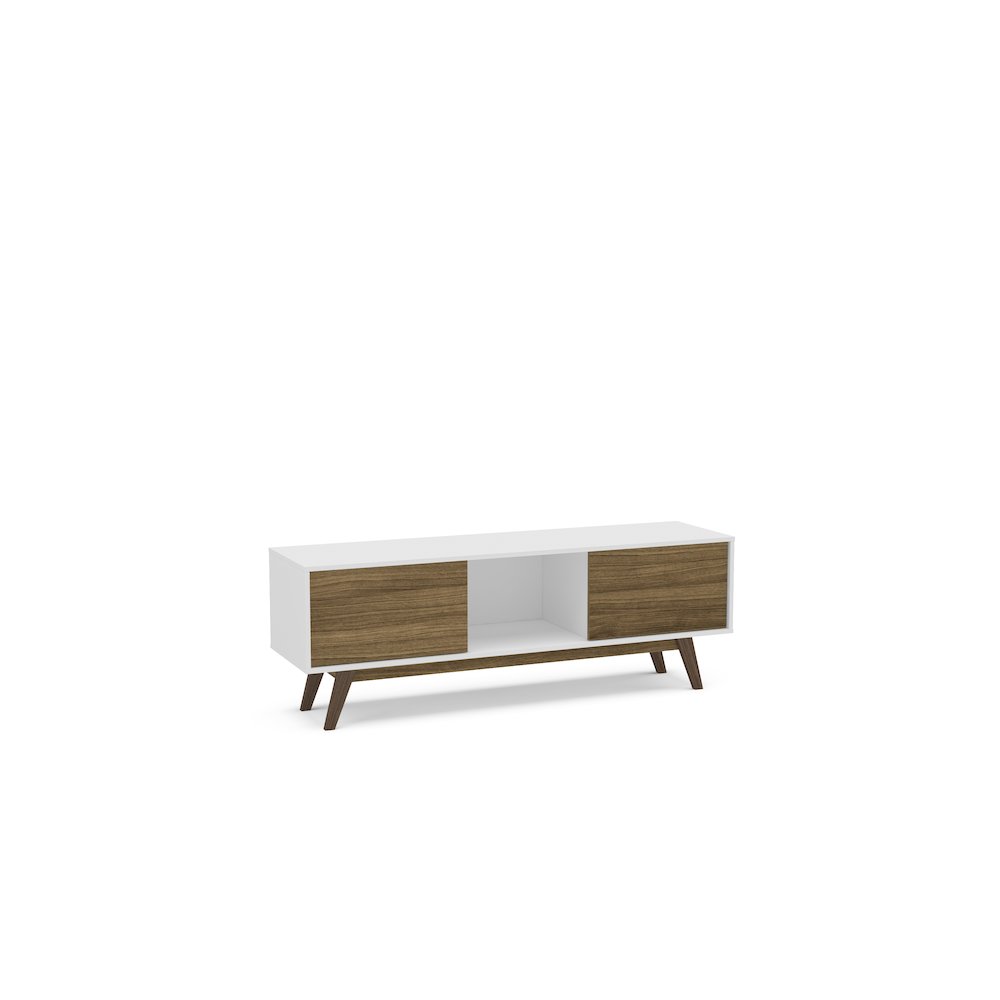 Polifurniture Porto Rico Tv Stand for TVs up to 65", White & Walnut. Picture 1