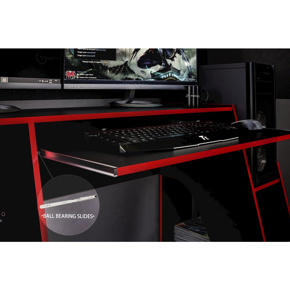 57.5 in.  Gaming Computer Desk with Keyboard Tray and Storage Shelves. Picture 9
