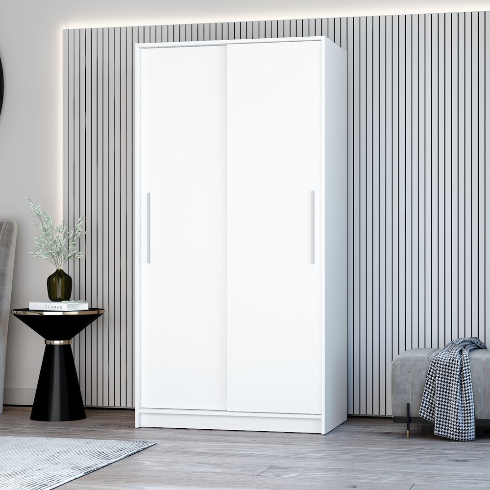 Polifurniture Denmark Bedroom Armoire with 2 Sliding Doors, White. Picture 2