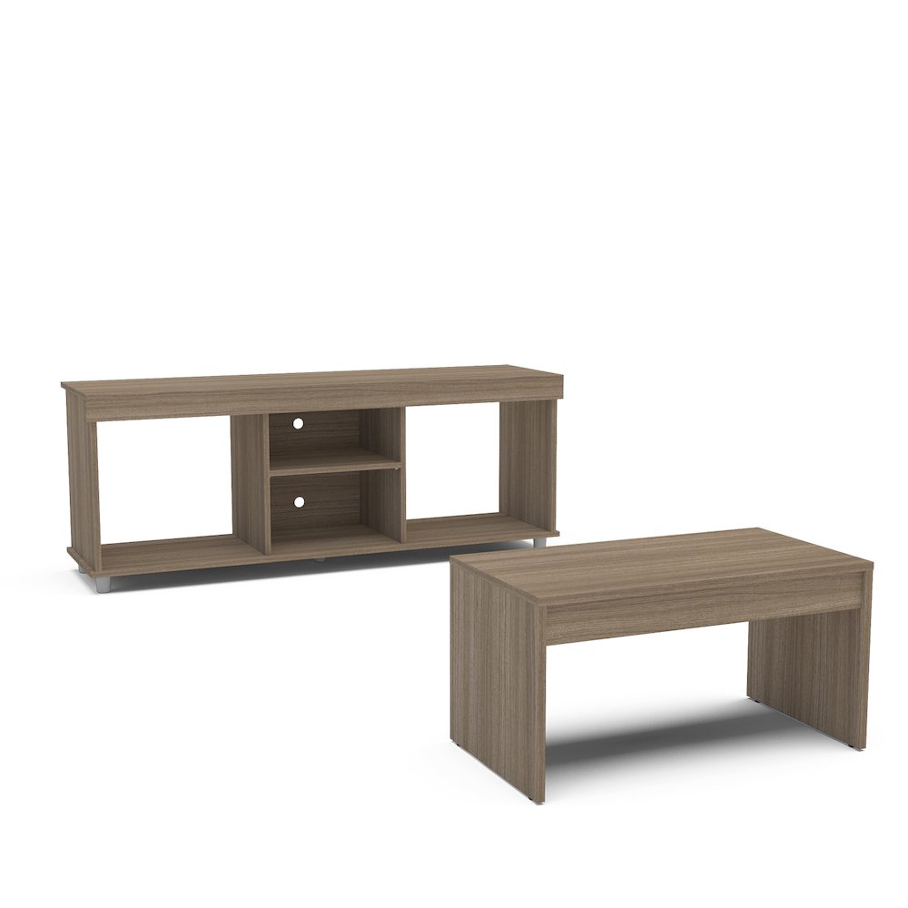 Polifurniture 2 Piece Living Room Set with TV Stand and Coffee Table, Walnut. Picture 1