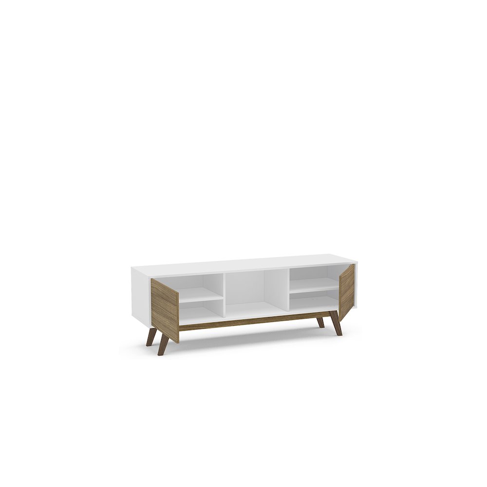 Polifurniture Porto Rico Tv Stand for TVs up to 65", White & Walnut. Picture 8