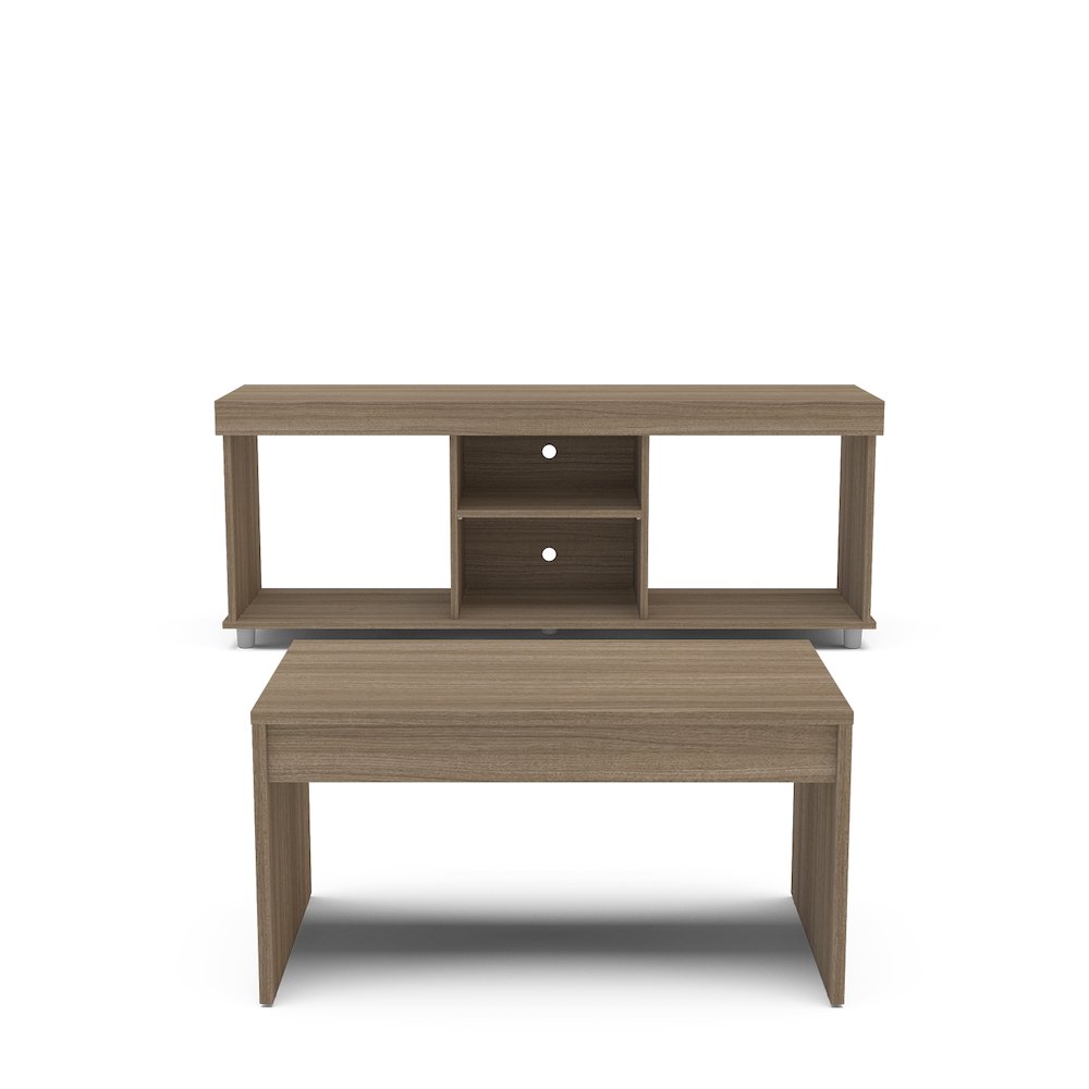 Polifurniture 2 Piece Living Room Set with TV Stand and Coffee Table, Walnut. Picture 7