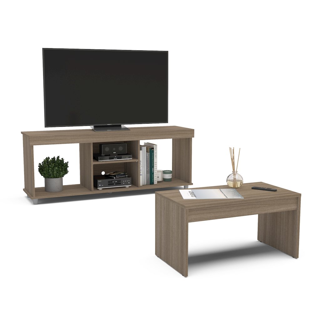 Polifurniture 2 Piece Living Room Set with TV Stand and Coffee Table, Walnut. Picture 6