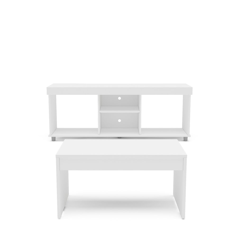 Polifurniture 2 Piece Living Room with TV Stand and Coffee Table, White. Picture 7
