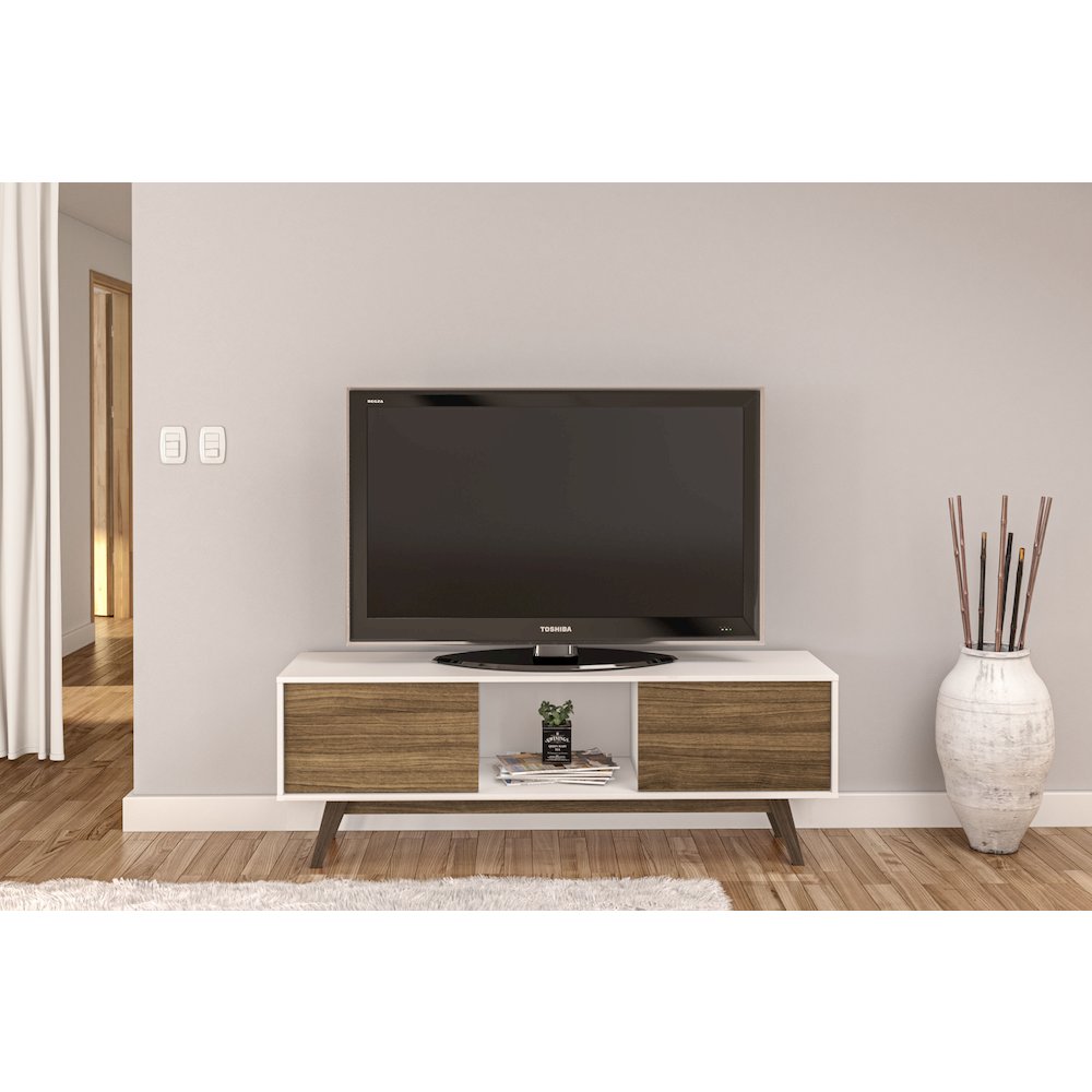 Polifurniture Porto Rico Tv Stand for TVs up to 65", White & Walnut. Picture 2