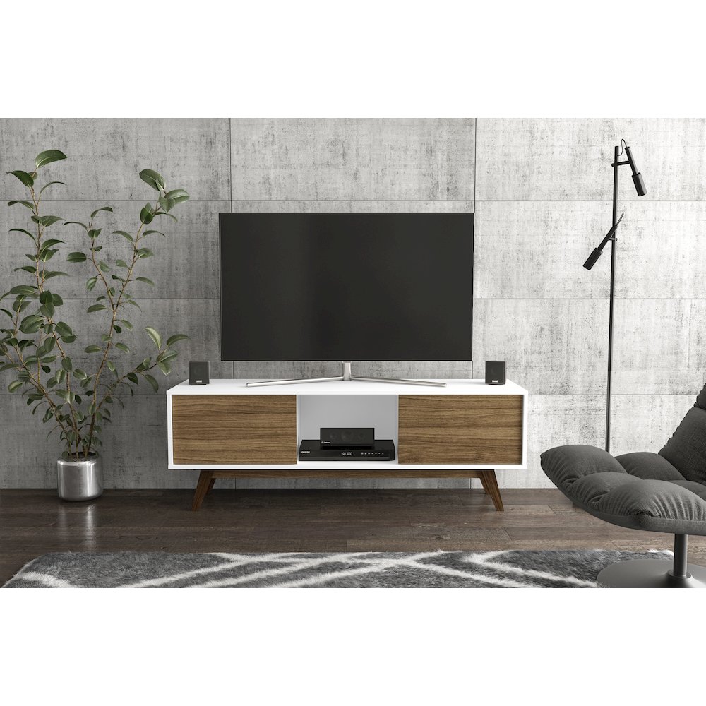 Polifurniture Porto Rico Tv Stand for TVs up to 65", White & Walnut. Picture 5