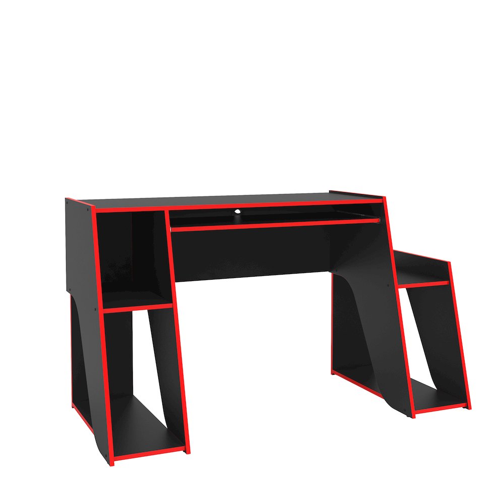 57.5 in.  Gaming Computer Desk with Keyboard Tray and Storage Shelves. Picture 1