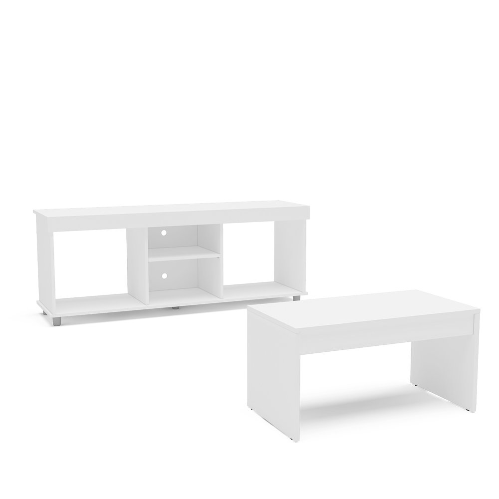 Polifurniture 2 Piece Living Room with TV Stand and Coffee Table, White. Picture 1