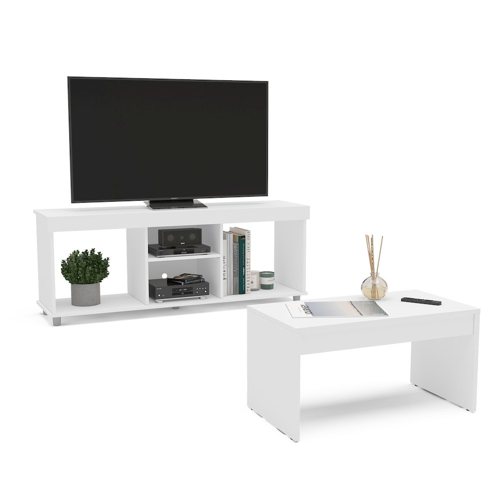 Polifurniture 2 Piece Living Room with TV Stand and Coffee Table, White. Picture 6