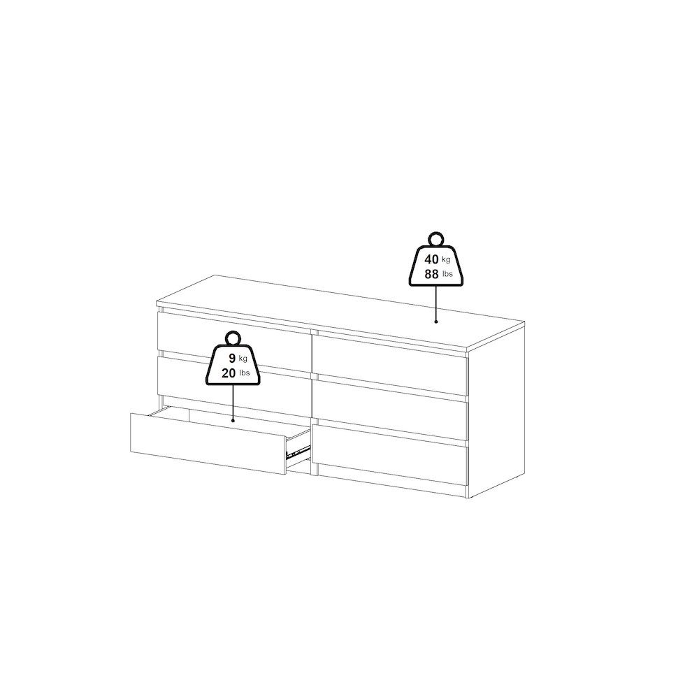 6 Drawer Double Dresser White High Gloss. Picture 7