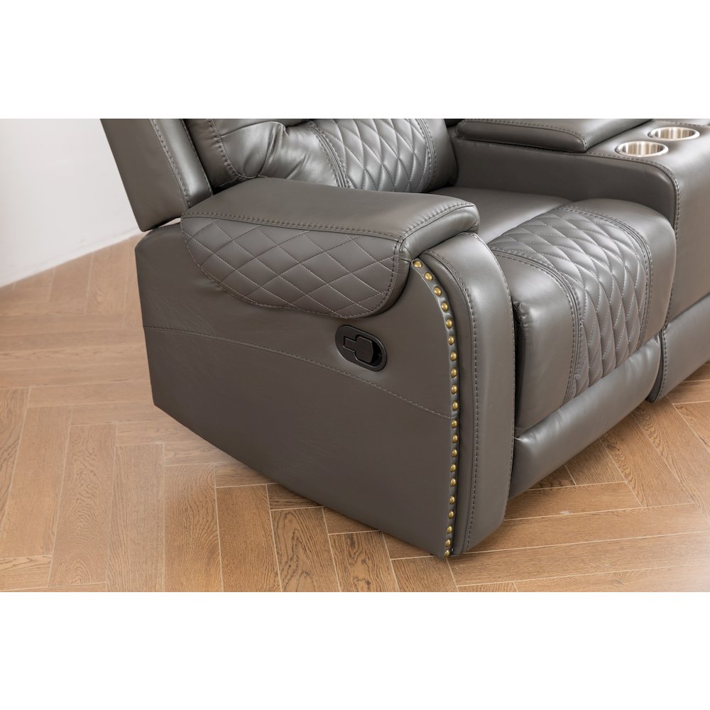 Ilyiano Two Tone Faux Leather 3-Piece Livingroom Reclining Set In Gray. Picture 7