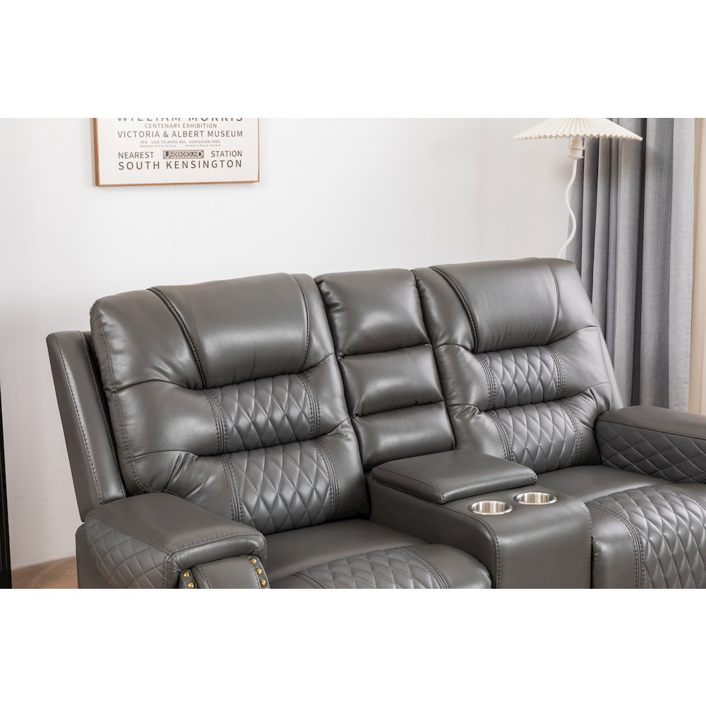 Ilyiano Two Tone Faux Leather Livingroom Reclining Loveseat In Gray. Picture 4