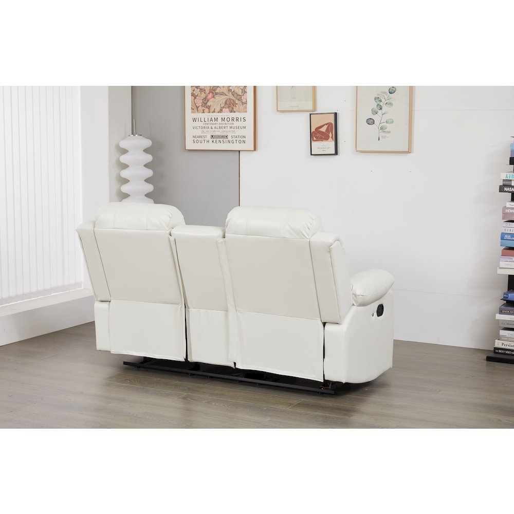 Faux Leather Manual Reclining Loveseat with LED Lights and console. Picture 5