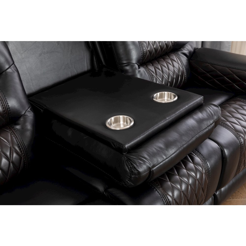 Ilyiano Two Tone Faux Leather Livingroom Reclining Sofa In Black. Picture 7