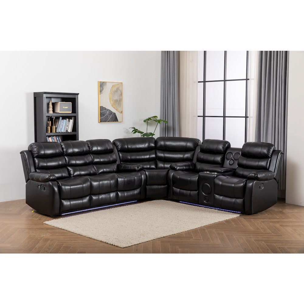 Donivi LED Faux Leather Reclining Sectional. Picture 1
