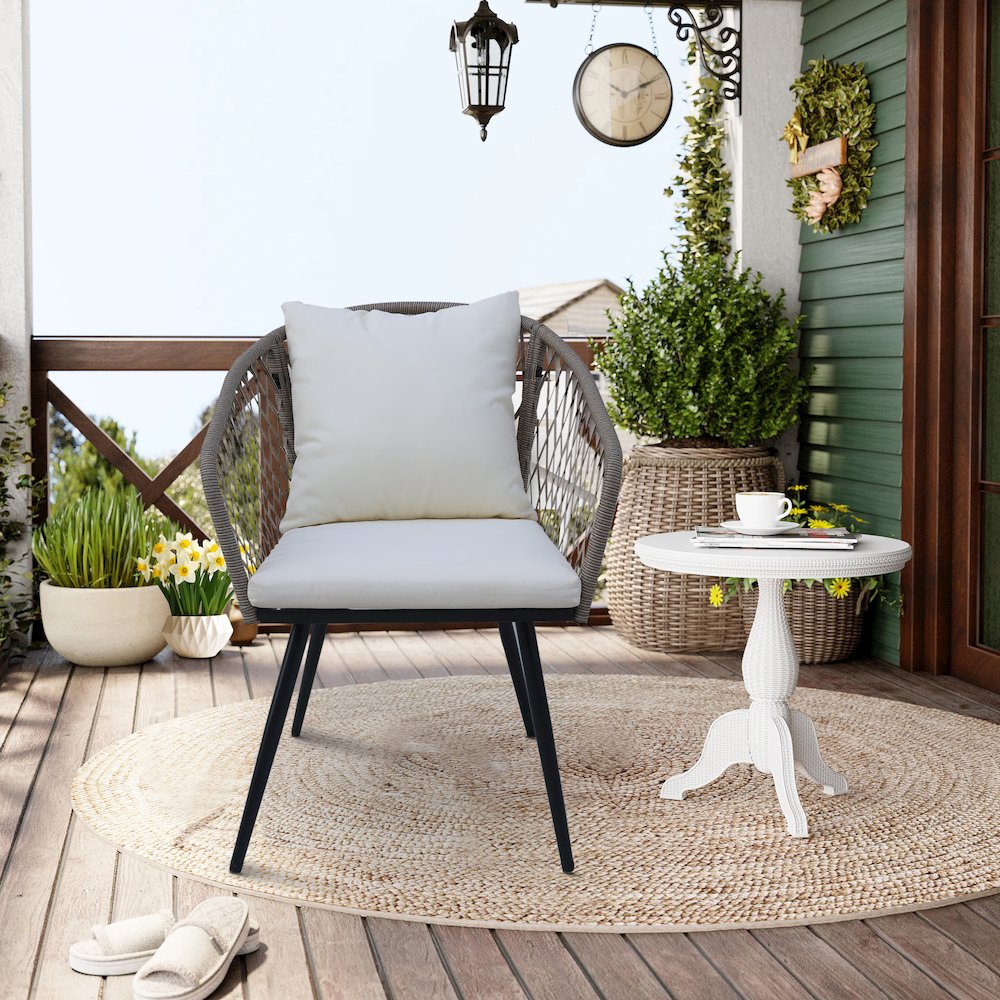 3-Piece Outdoor Patio Bistro Set – Modern Wicker Conversation Chairs. Picture 6