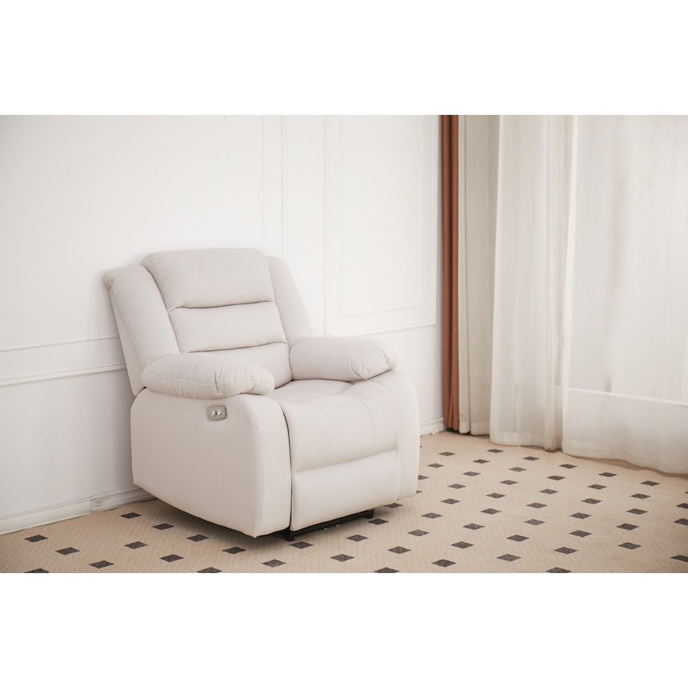 Kingway Adrien Fabric Power Recliner With USB in Beige. Picture 1